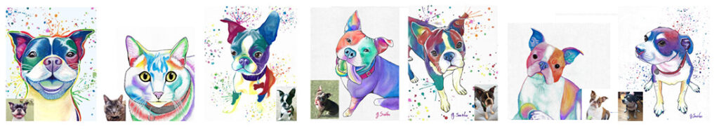 Custom Pet Portraits in colorful watercolor